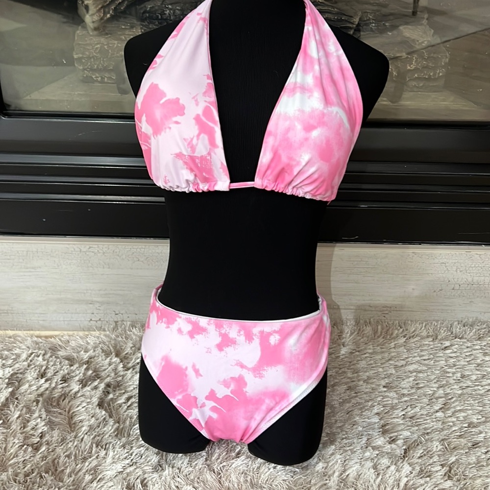 Pink white tye dye bikini